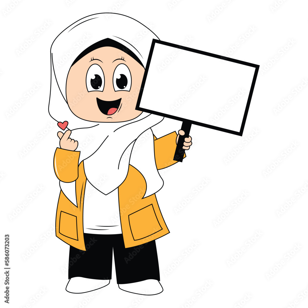 cute girl hijab cartoon illustration