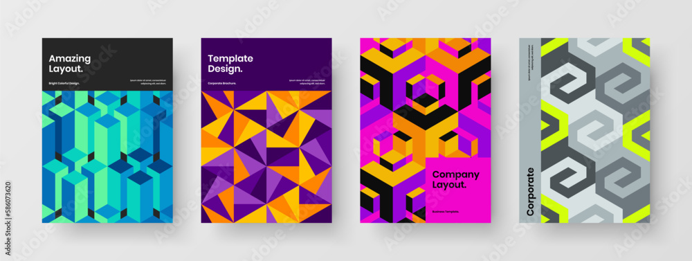Minimalistic mosaic shapes flyer template composition. Fresh book cover A4 design vector concept collection.