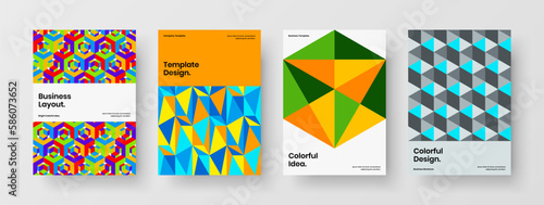 Modern geometric shapes banner template bundle. Multicolored postcard A4 vector design concept set.