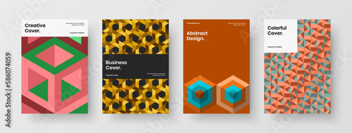 Minimalistic geometric hexagons postcard illustration composition. Clean journal cover A4 vector design layout bundle.