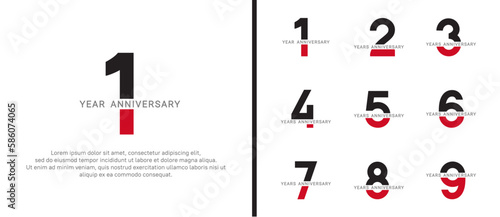 set of anniversary logo style black and red color on white background for celebration