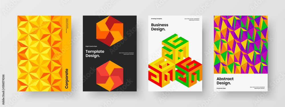 Bright banner A4 vector design concept composition. Premium geometric tiles postcard layout collection.