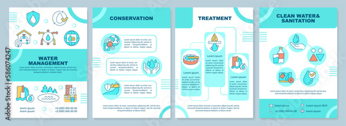 Water management mint brochure template. Freshwater protection. Leaflet design with linear icons. Editable 4 vector layouts for presentation, annual reports. Arial-Black, Myriad Pro-Regular fonts used