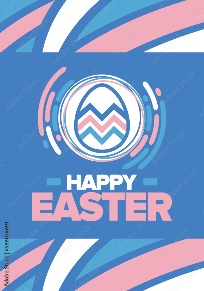 Happy Easter in April. Christian spring holiday in honor of the resurrection of Christ. Biblical history. Traditional dyeing eggs with patterns, fun game for children searching for easter eggs. Vector Happy Easter in April. Christian spring holiday in honor of the resurrection of Christ. Biblical history. Traditional dyeing eggs with patterns, fun game for children searching for easter eggs. Vector