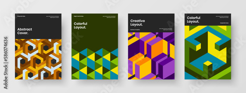 Unique geometric pattern book cover concept bundle. Fresh booklet design vector layout collection.