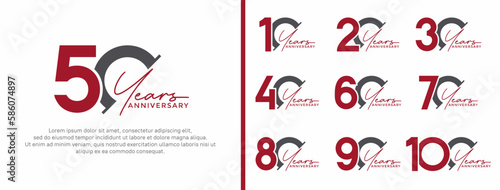 set of anniversary logo style red and black color on white background for special moment
