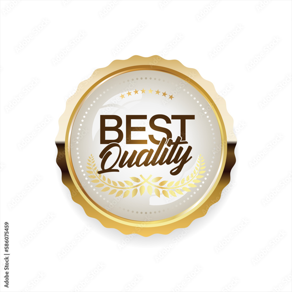 Premium quality golden badge isolated on white background Premium quality golden badge isolated on white background