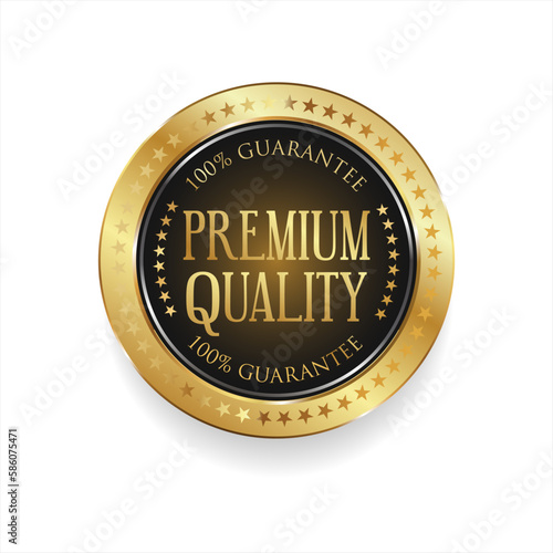 Premium quality golden badge isolated on white background 