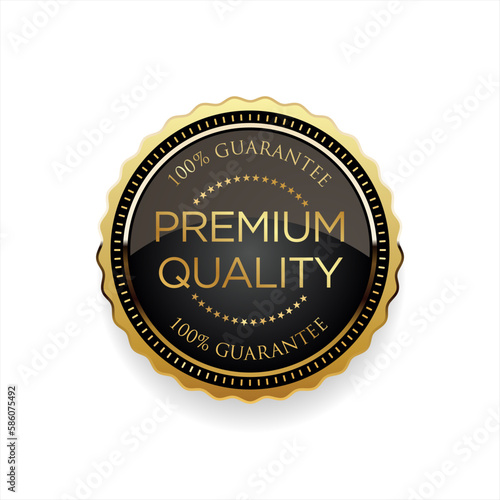 Premium quality golden badge isolated on white background 
