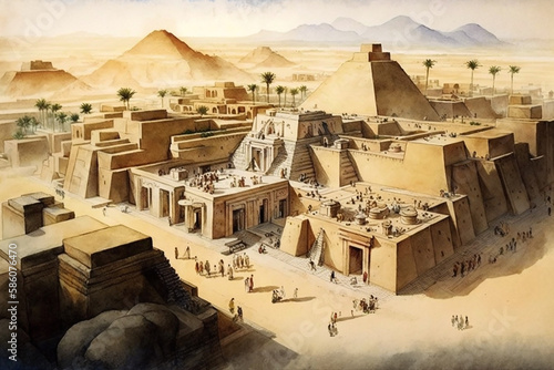 Sumerian Civilization drawing with bit of watercolour.