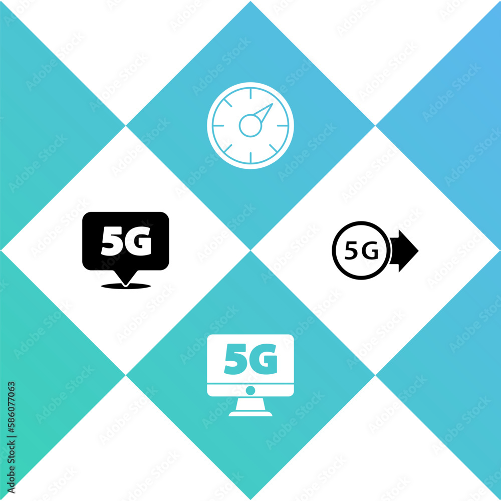 Set Location 5G network, Monitor with, Digital speed meter and icon. Vector Set Location 5G network, Monitor with, Digital speed meter and icon. Vector