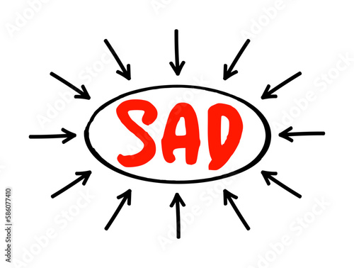 SAD - Social Anxiety Disorder acronym text with arrows, concept background