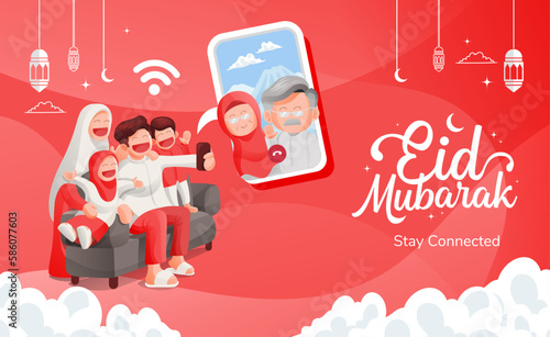 Eid Mubarak Muslim Family Video Call With Their Elders in Happiness