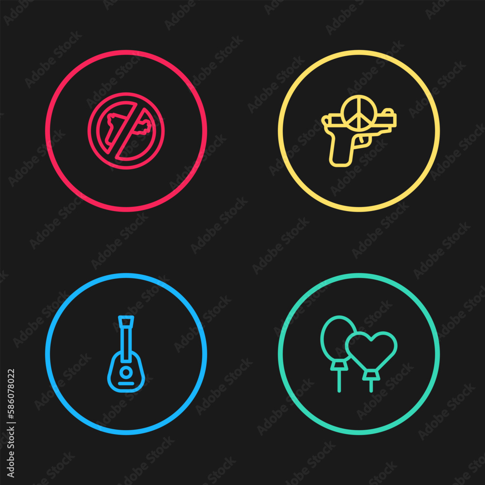 Set line Guitar, Balloons, No war and icon. Vector Set line Guitar, Balloons, No war and icon. Vector