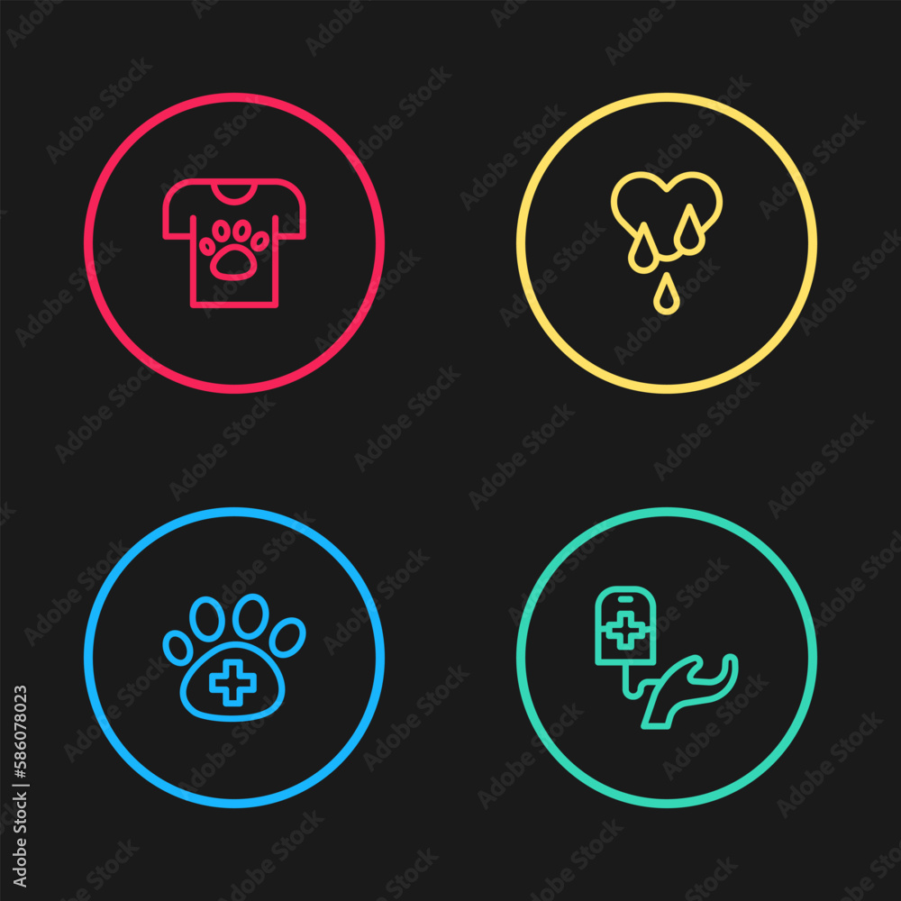 Set line Veterinary clinic, Blood donation, and Animal volunteer icon. Vector Set line Veterinary clinic, Blood donation, and Animal volunteer icon. Vector
