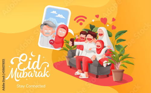 Eid Mubarak Muslim Family Video Call With Their Elders in Happiness