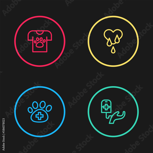 Set line Veterinary clinic, Blood donation, and Animal volunteer icon. Vector