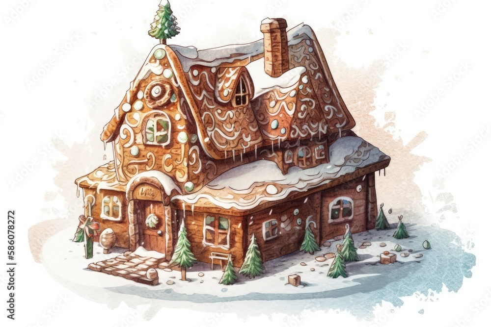 cozy gingerbread house covered in snow created with Generative AI technology