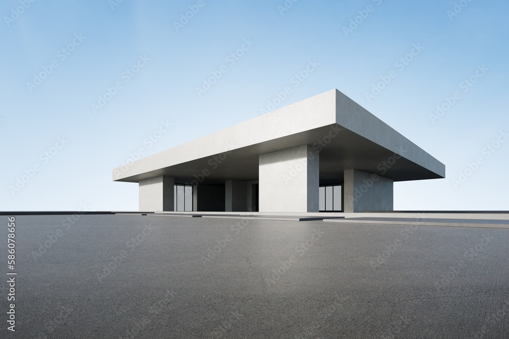 3d render of abstract concrete architecture with empty concrete floor, car presentation background.