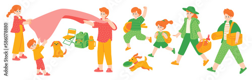 ピクニックを楽しむ人々のセット