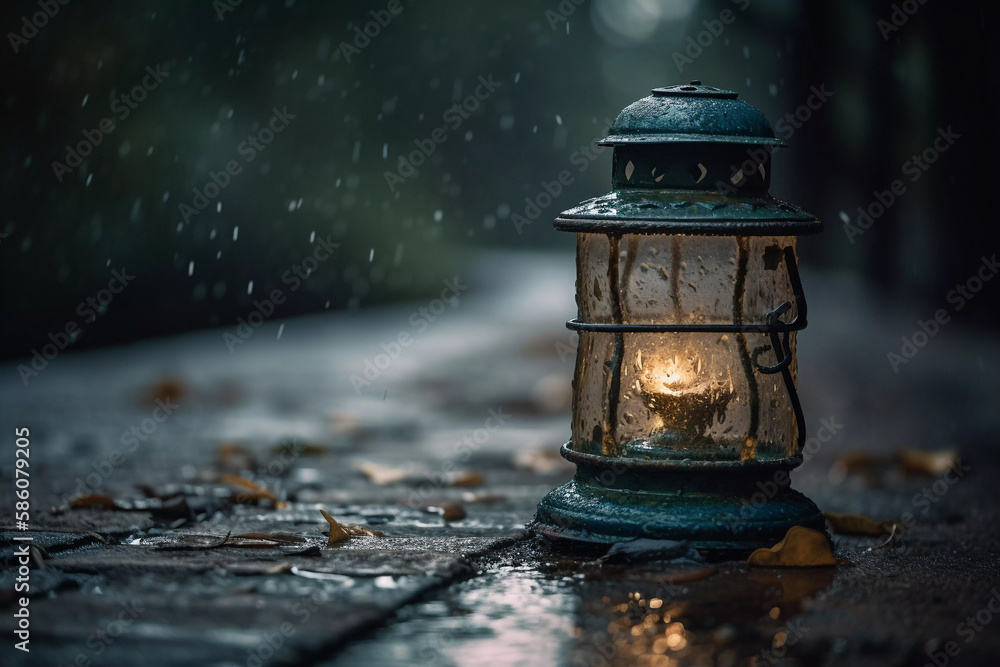 old lantern in the rain