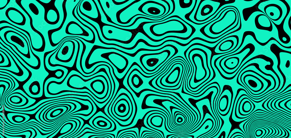 Abstract optical illusion wave. A flow of black and green stripes forming a wavy distortion effect. Vector Illustration.