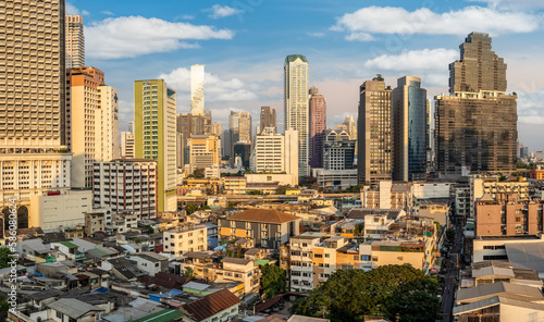 Bangkok skyscrapers, an example of contemporary architecture in Southeast Asia. Panorama view