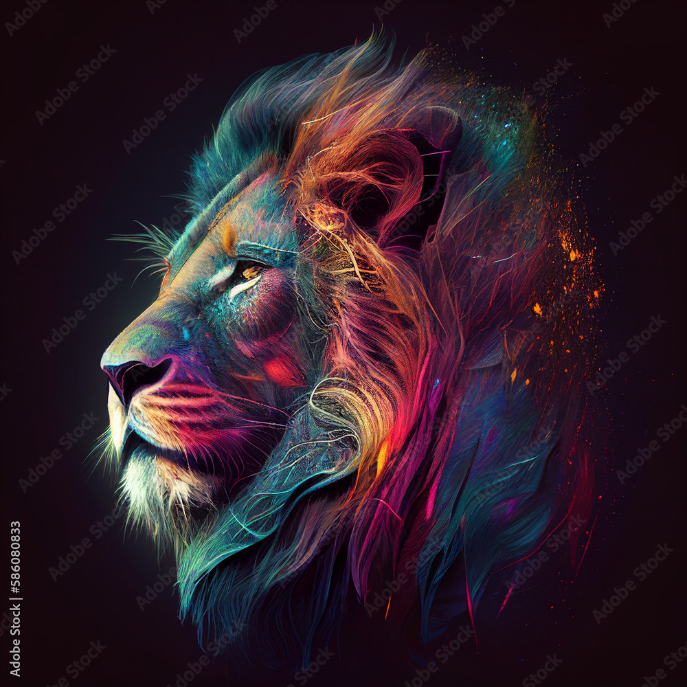 portrait of a lion, spectrum lion, Generative AI