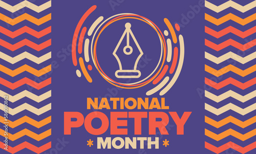 National Poetry Month in April. Poster with handwritten lettering. Poetry Festival in the United States and Canada. Literary events and celebration. Greeting card, invitation, banner or background