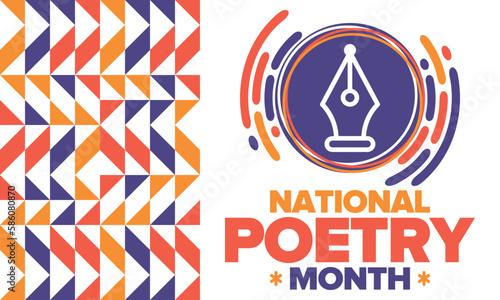 National Poetry Month in April. Poster with handwritten lettering. Poetry Festival in the United States and Canada. Literary events and celebration. Greeting card, invitation, banner or background