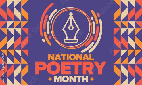 National Poetry Month in April. Poster with handwritten lettering. Poetry Festival in the United States and Canada. Literary events and celebration. Greeting card, invitation, banner or background