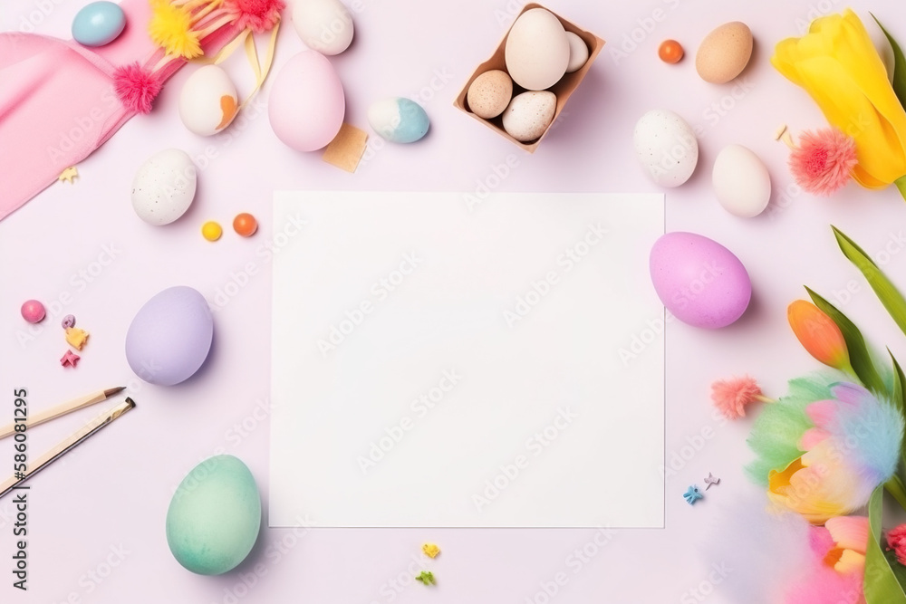 easter card with eggs and paper