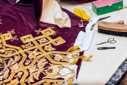 Holy Week textile manufacturing. Easter embroidery workshop