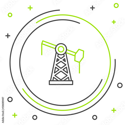 Line Oil pump or pump jack icon isolated on white background. Oil rig. Colorful outline concept. Vector