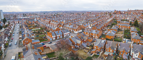 aerial panorama of Wollaton district in Nottingham, houses with the same exterior, England. High quality photo photo