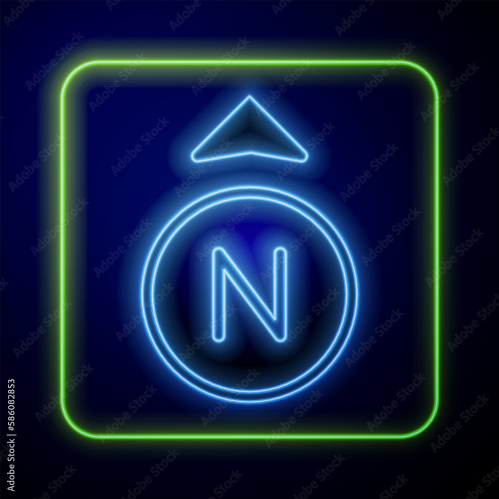 Glowing neon Compass icon isolated on blue background. Windrose navigation symbol. Wind rose sign. Vector Glowing neon Compass icon isolated on blue background. Windrose navigation symbol. Wind rose sign. Vector