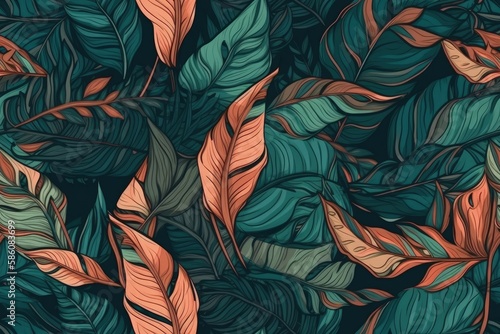 colorful assortment of leaves in shades of green and orange created with Generative AI technology