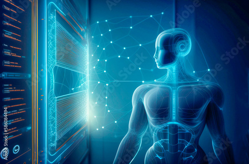 Artificial Intelligence - Computer-generation body in front of virtual network