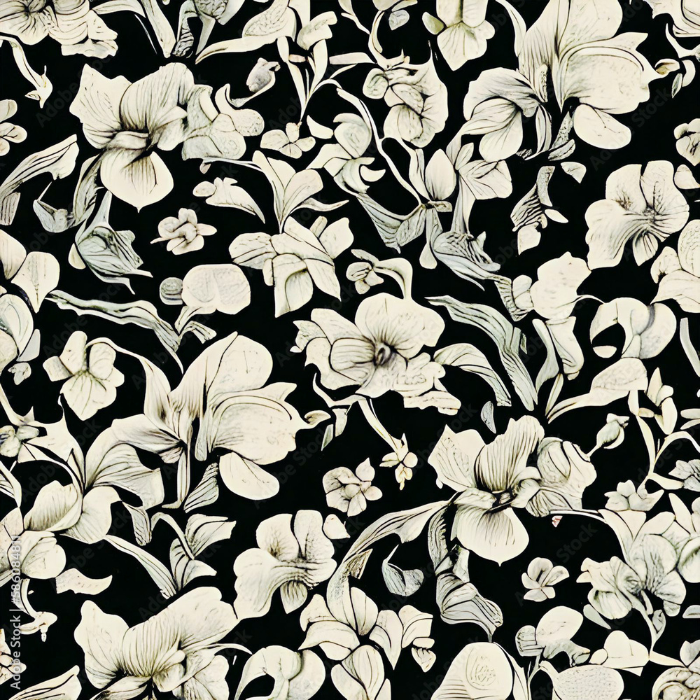 seamless black and white floral pattern, generative ai seamless black and white floral pattern, generative ai