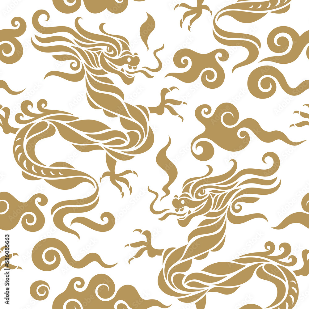 Seamless pattern with Dragon. Symbol of 2024. Year of the Dragon. Seamless pattern with Dragon. Symbol of 2024. Year of the Dragon.