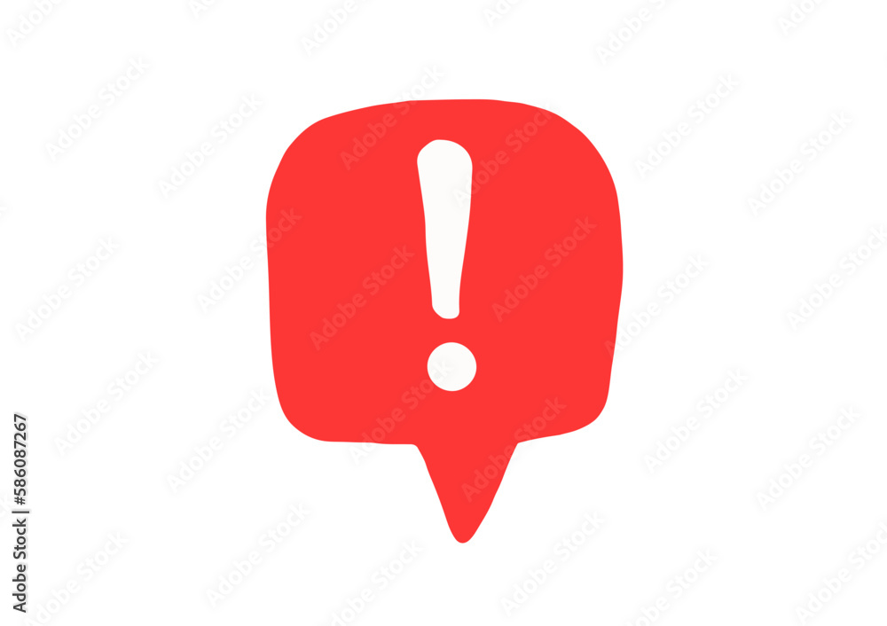 Speech bubble with exclamation mark. Red attention sign icon. Hazard warning symbol. Vector illustration in flat style. Speech bubble with exclamation mark. Red attention sign icon. Hazard warning symbol. Vector illustration in flat style.
