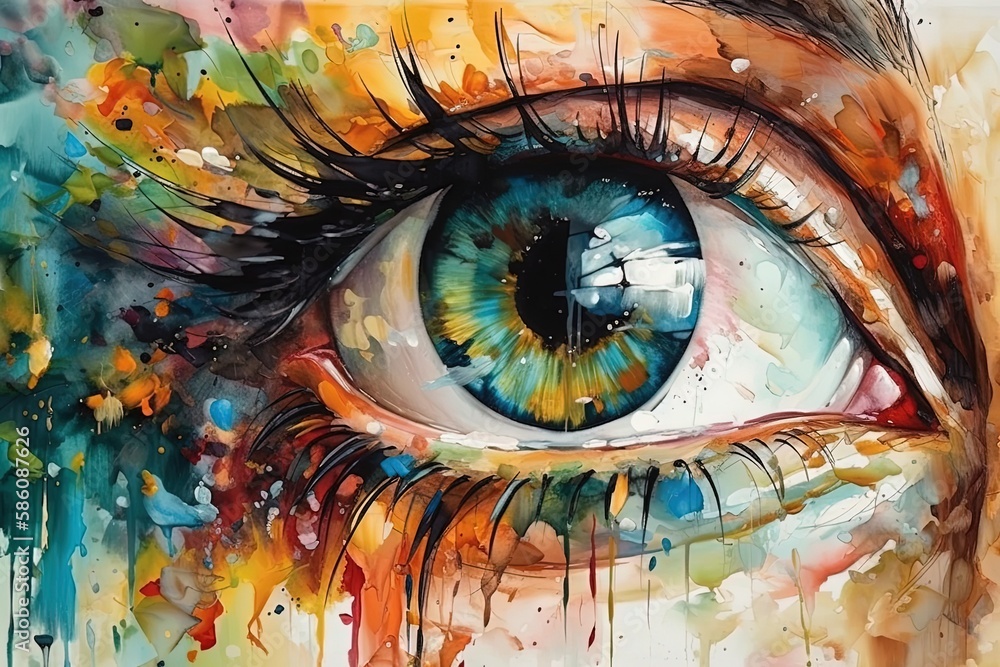colorful eye painting created with Generative AI technology - obrazy, fototapety, plakaty 