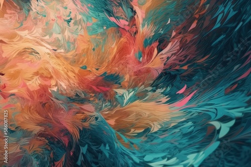 Illustration of Abstract Floral Painting on Blue Backgroun created with Generative AI technology