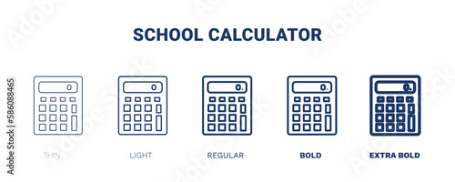 school calculator icon. Thin, light, regular, bold, black school calculator, education icon set from education collection. Editable school calculator symbol can be used web and mobile