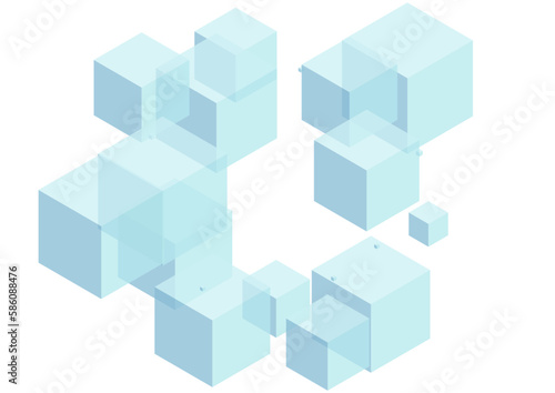White Cube Background White Vector. Block Poster Design. Sky Blue Geometric Symbol Card. Random Illustration. Monochrome Creative Polygon.