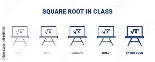 square root in class icon. Thin, light, regular, bold, black square root in class, calculation icon set from education collection. Editable square root in class symbol can be used web and mobile