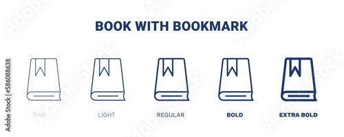 book with bookmark icon. Thin  light  regular  bold  black book with bookmark  bookmark icon set from education collection. Editable book with bookmark symbol can be used web and mobile