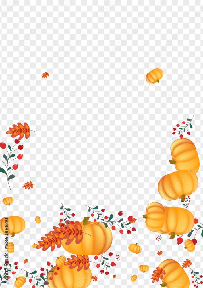 Orange Rowan Background Transparent Vector. Red Fall Border. Burgundy Leaves Food Illustration. Plant Cozy. Happy Set.