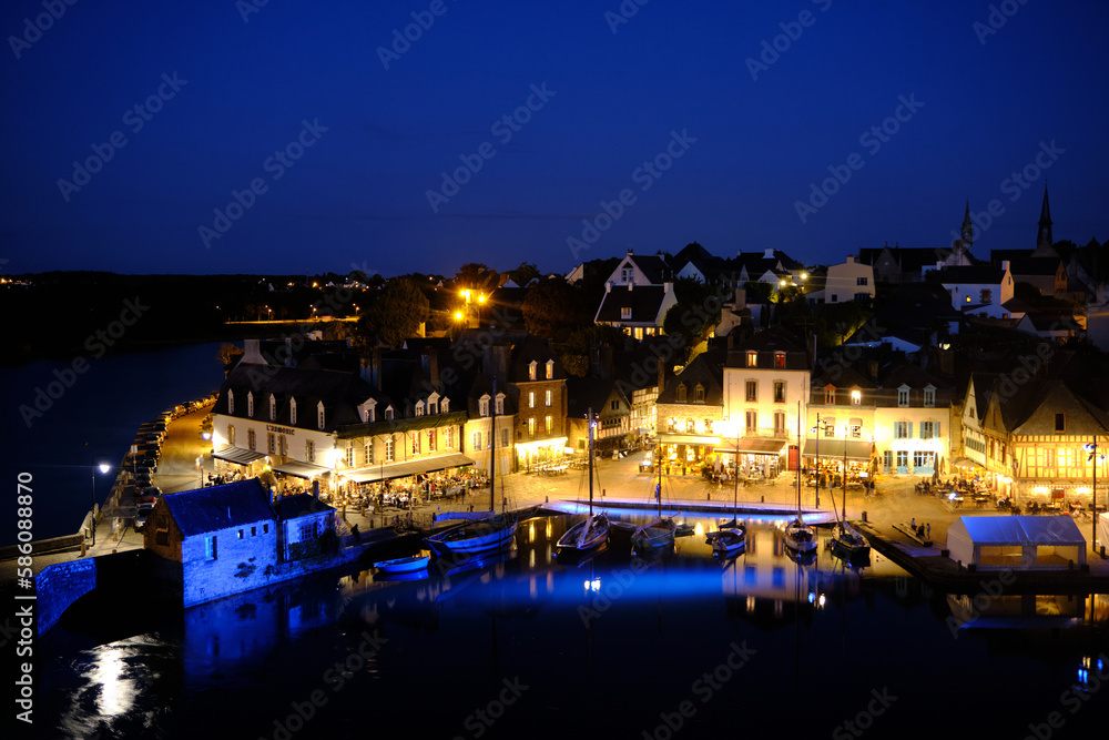 city at night, auray bretagne france. Port de saint-goustan