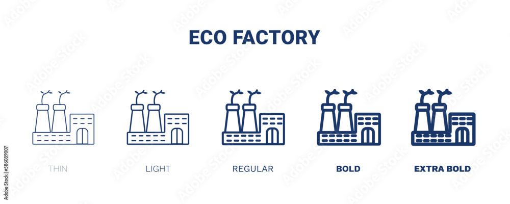 eco factory icon. Thin, light, regular, bold, black eco factory, factory icon set from ecology collection. Editable eco factory symbol can be used web and mobile